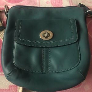 Coach teal leather cross body purse